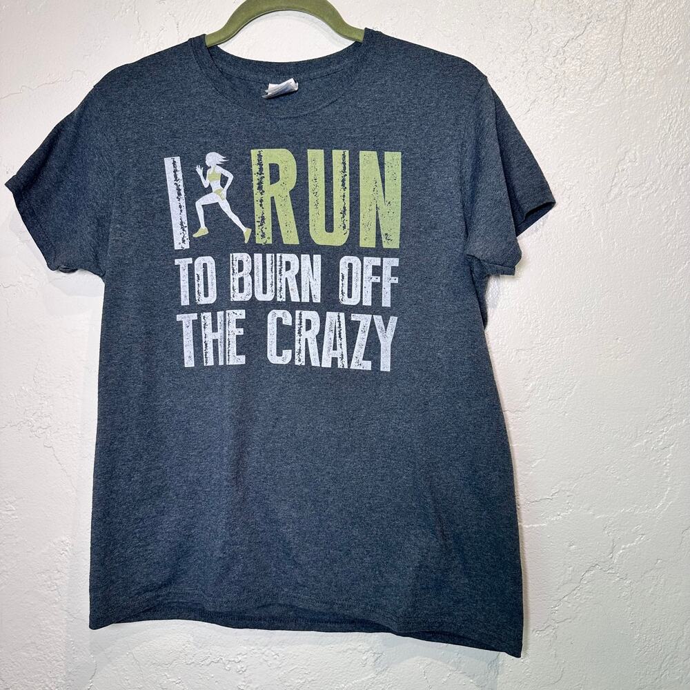 Running Fan T-Shirt Women's Medium Funny Graphic Print Tee Blue